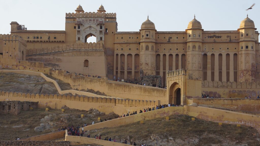 Tour group visiting Amber palace Jaipur on a golden triangle tour