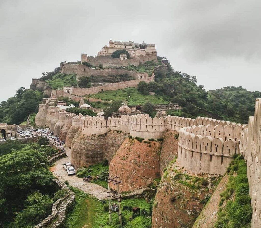 Tour group exploring UNESCO World Heritage Site Kumbhalgarh fort Rajasthan