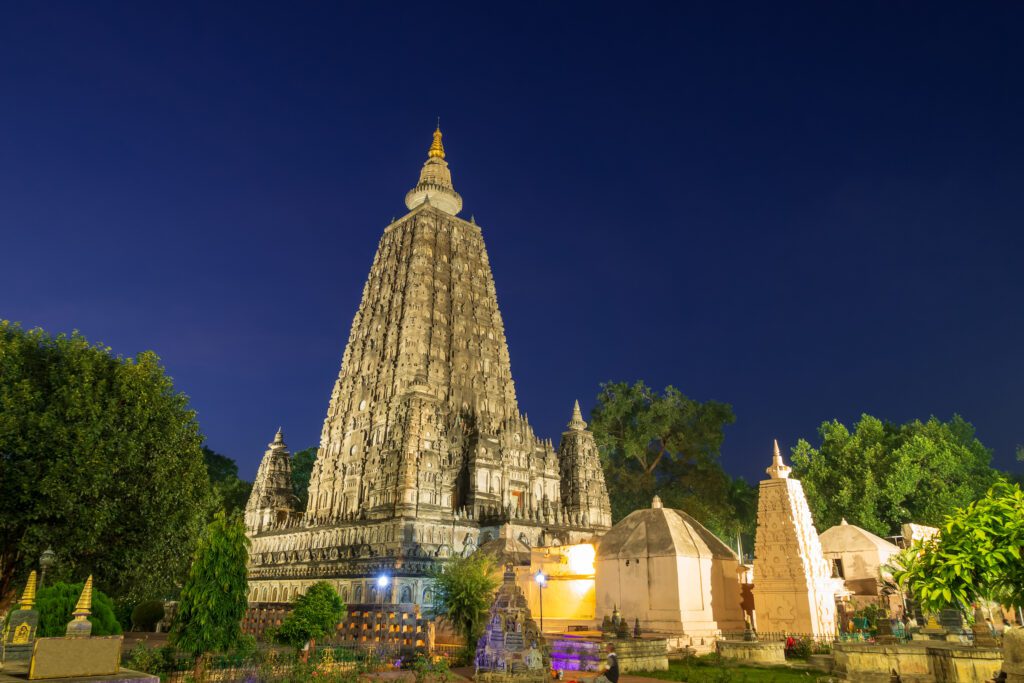 Mahabodhi Temple complex in Bodhgaya, Bihar - the UNESCO World Heritage site of Buddha's enlightenment