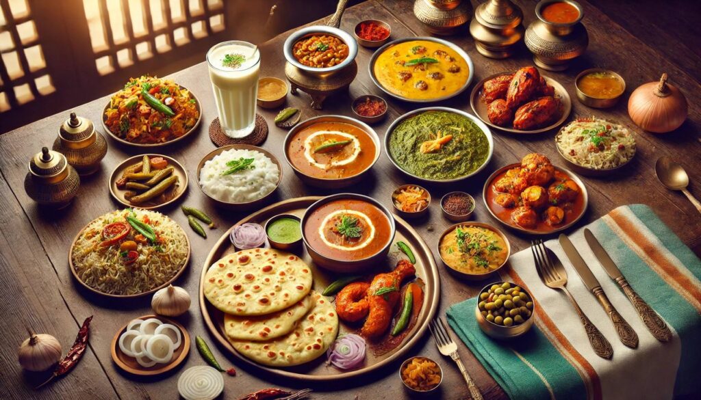 Punjabi food in Amritsar tour featuring Amritsari kulcha, lassi, and butter chicken