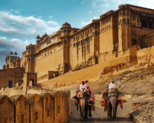 Amber Fort in Jaipur with elephant ride, a highlight of the Golden Triangle Rajasthan tour.
