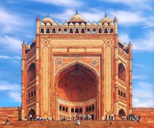 The grand Buland Darwaza (Gate of Victory) at Fatehpur Sikri, between Agra and Jaipur.