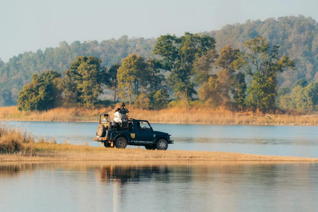 River and forest landscape inside Jim Corbett National Park, Uttarakhand.