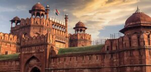 The majestic Red Fort (Lal Qila) in Old Delhi, a UNESCO site on the Golden Triangle tour.
