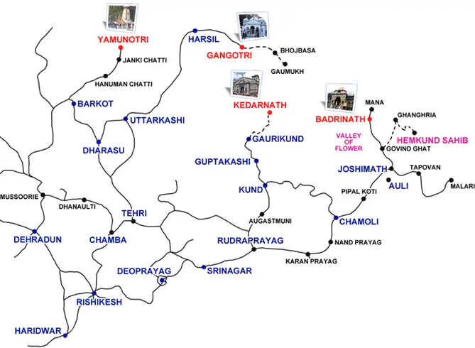 Detailed map of the 11-day Chardham Yatra