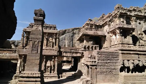Monolithic Kailasa Temple (Cave 16) at Ellora Caves, carved from a single rock