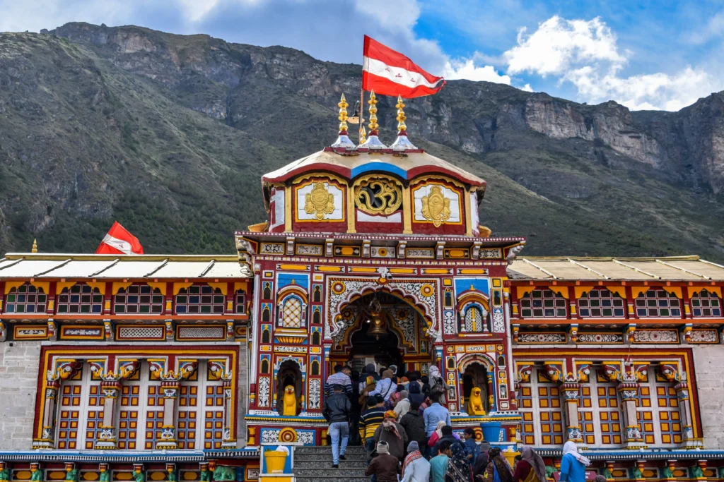 Pilgrims offering prayers at the sacred Badrinath Dham Temple