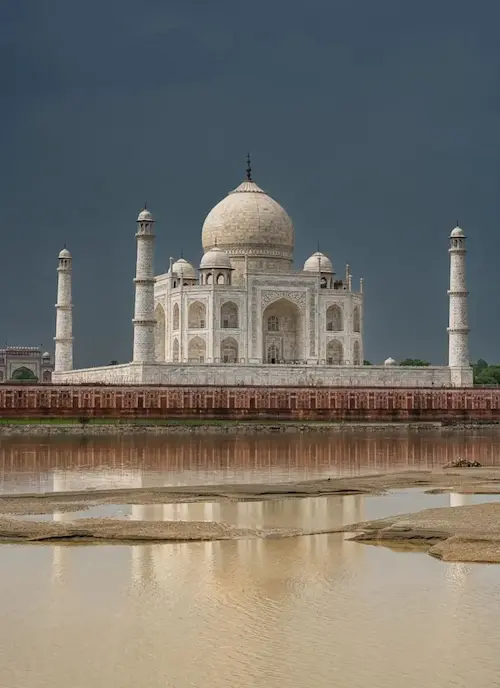 Taj Mahal reflection on Yamuna River Agra India