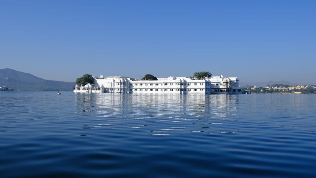 Sunset boat ride on Lake Pichola, passing the Lake Palace and Jag Mandir, Udaipur