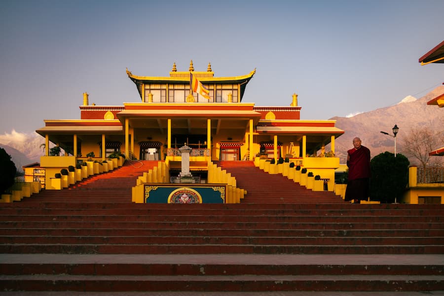 Tibetan Buddhist monks at the Tsuglagkhang temple in McLeod Ganj