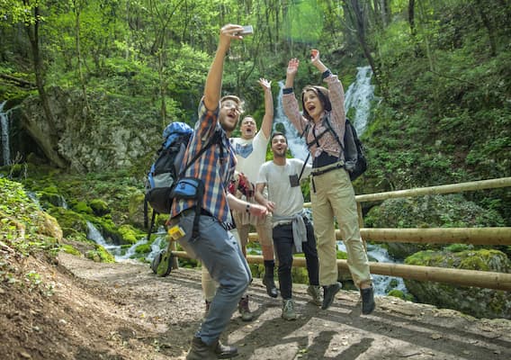 Group of travellers with a guide on a Dharamshala tour