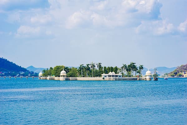 Fateh Sagar Lake in Udaipur with the Aravalli Hills behind