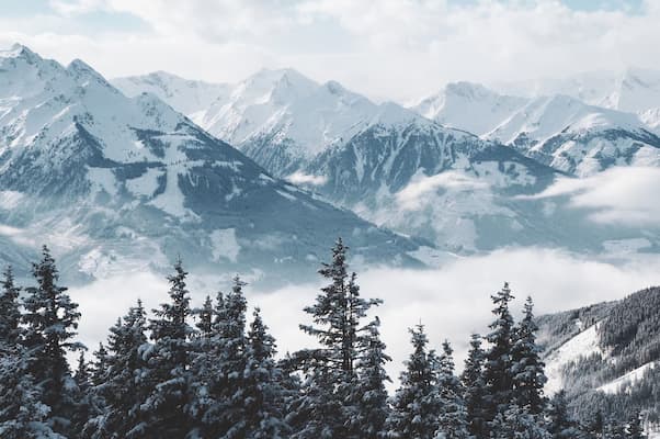 River valley and Dhauladhar mountains in Himachal Pradesh, India