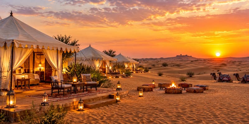 Luxury tent at a desert camp at Sam Sand Dunes, Jaisalmer Rajasthan