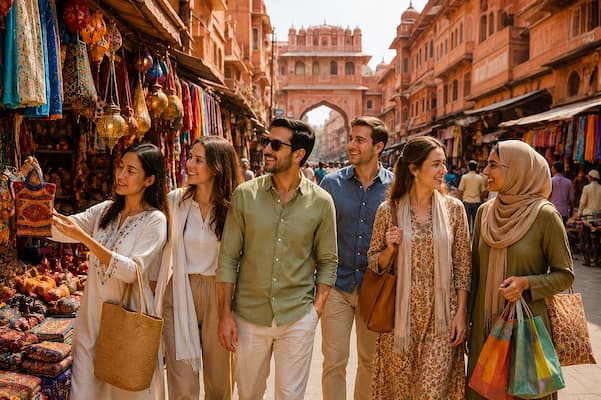 Shopping for jewellery and textiles at Johari Bazaar in Jaipur