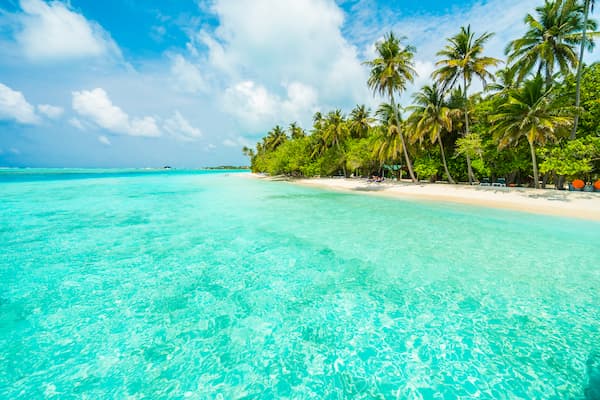 Turquoise coral lagoon in the Lakshadweep Islands, India