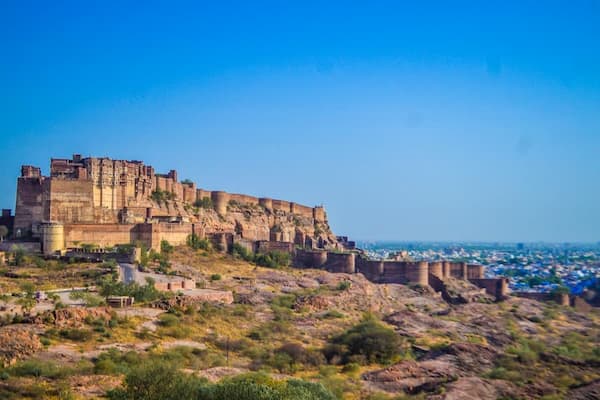 Mehrangarh Fort above the Blue City of Jodhpur, Rajasthan