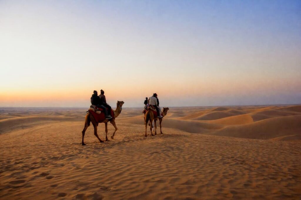 Camel safari at Sam Sand Dunes near Jaisalmer in the Thar Desert Rajasthan