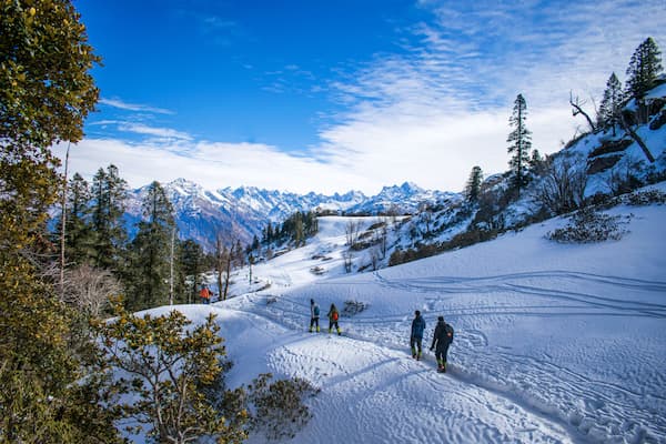 Trekkers on the Triund trek above Dharamshala